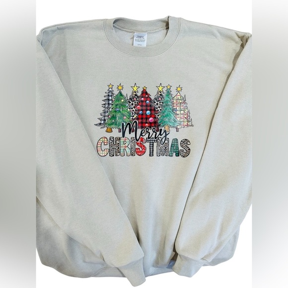 NEW Adult Small Merry Christmas Graphic Sweater - Sand - Picture 1 of 2